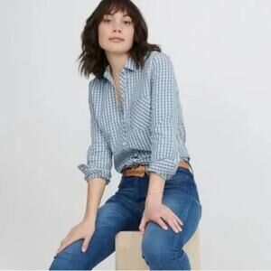 UNTUCKit Women's Button Up Crispo Gingham Print Long Sleeve Shirt in Blue 12‎